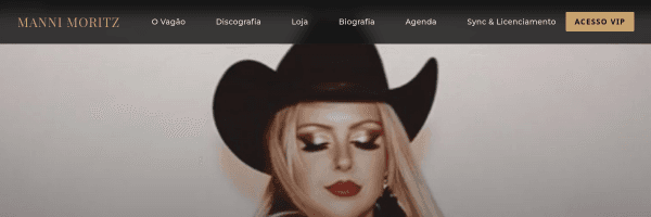Screenshot de Hub artístico completo para cantora de Country Rock Atmosférico